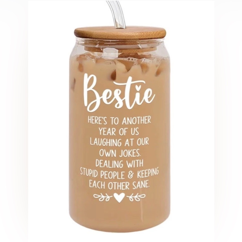 Friendship Gifts for Women Bestie Best Friends 16oz. Glass Tumbler w/ Straw